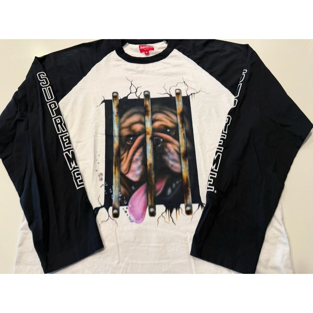 Supreme Dog Raglan LS Top White Black SS20 Mens XL Long Sleeve T-Shirt
